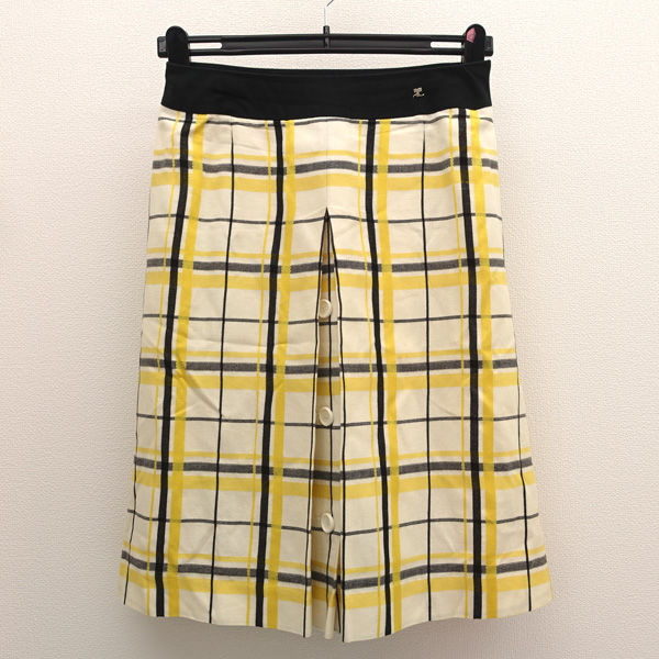 ・メーカー ：courreges / クレージュ ・サイズ ：表記サイズ:40，ウエスト （約ｃｍ）:68，ヒップ （約ｃｍ）:47，着丈 （約ｃｍ）:58， ・色(柄)の系統：黄系(イエロー) 黒系