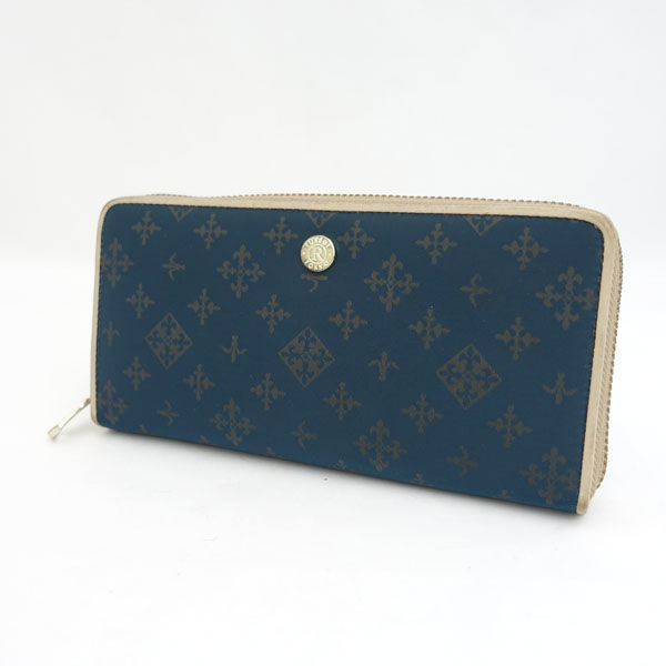 russet / ラシット ◆ラウンドファスナー長財布/モノグラム柄/ナイロン/ネイビー 【サイフ/ウォレット/wallet/コイン】 【中古】